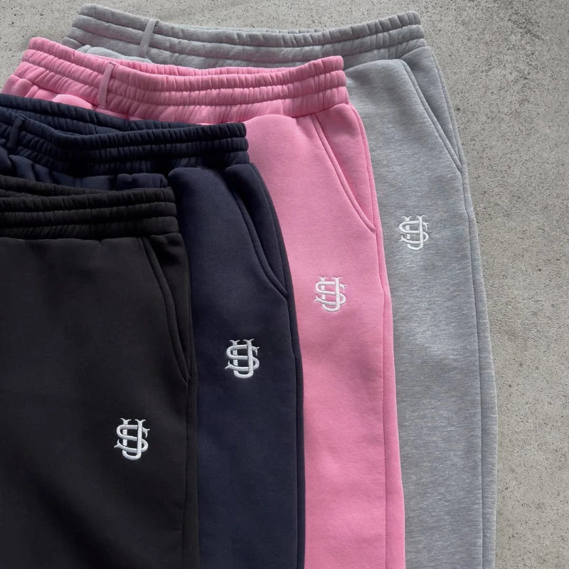 Embroidered Wide-Leg Joggers