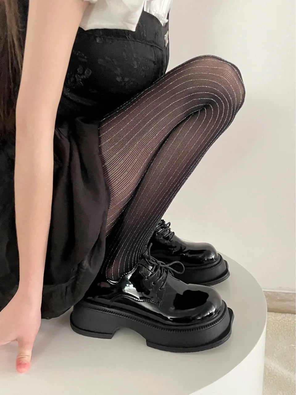 Silver Striped Fishnet Tights