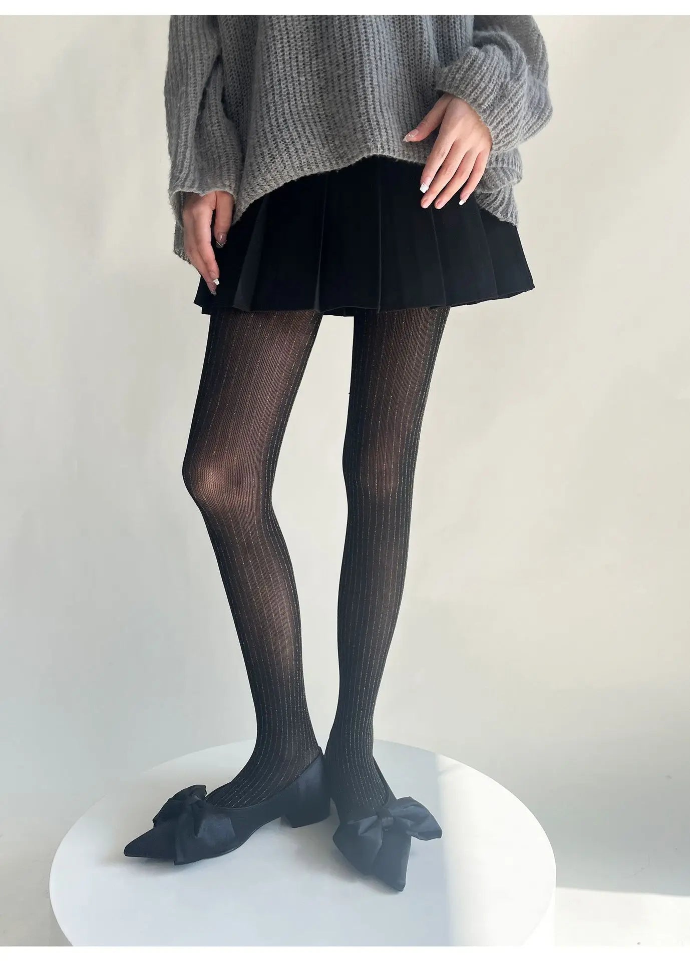 Silver Striped Fishnet Tights