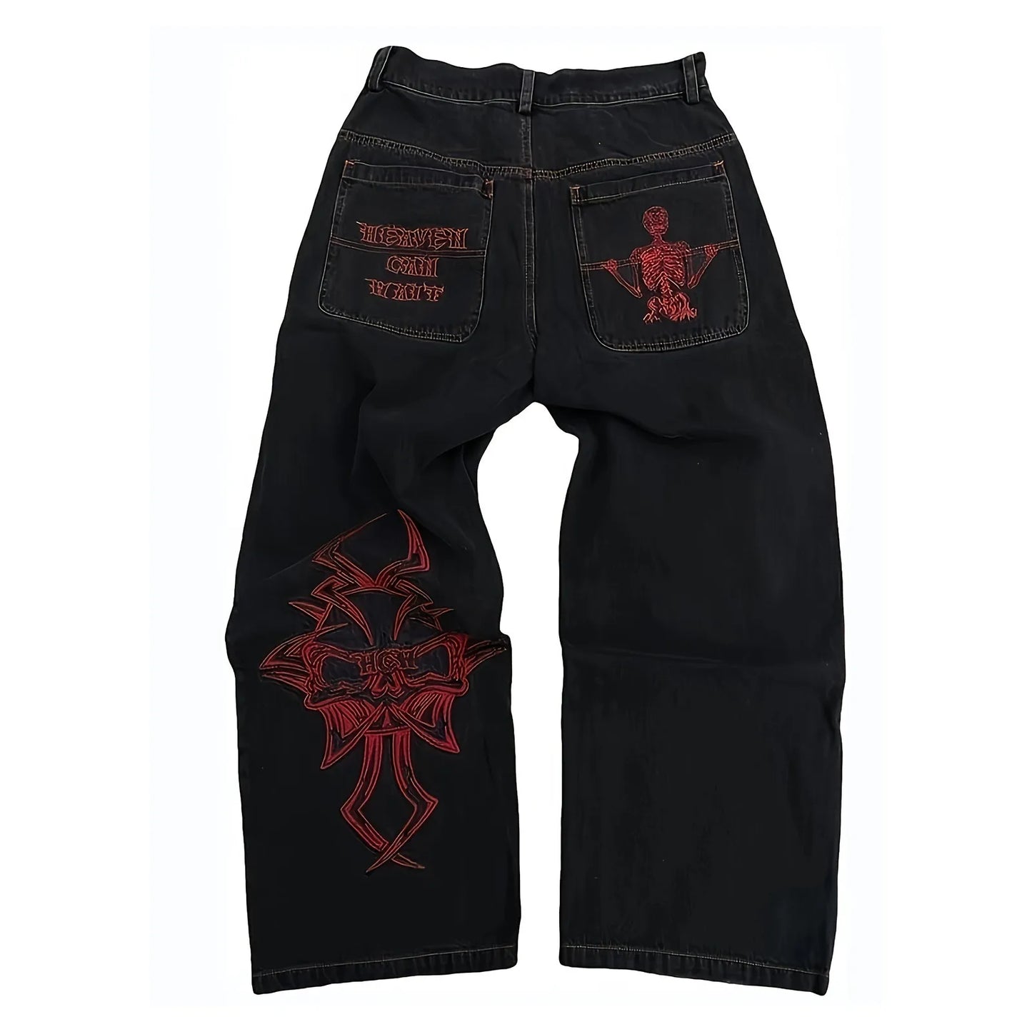 Embroidered Wide-Leg Street Pants