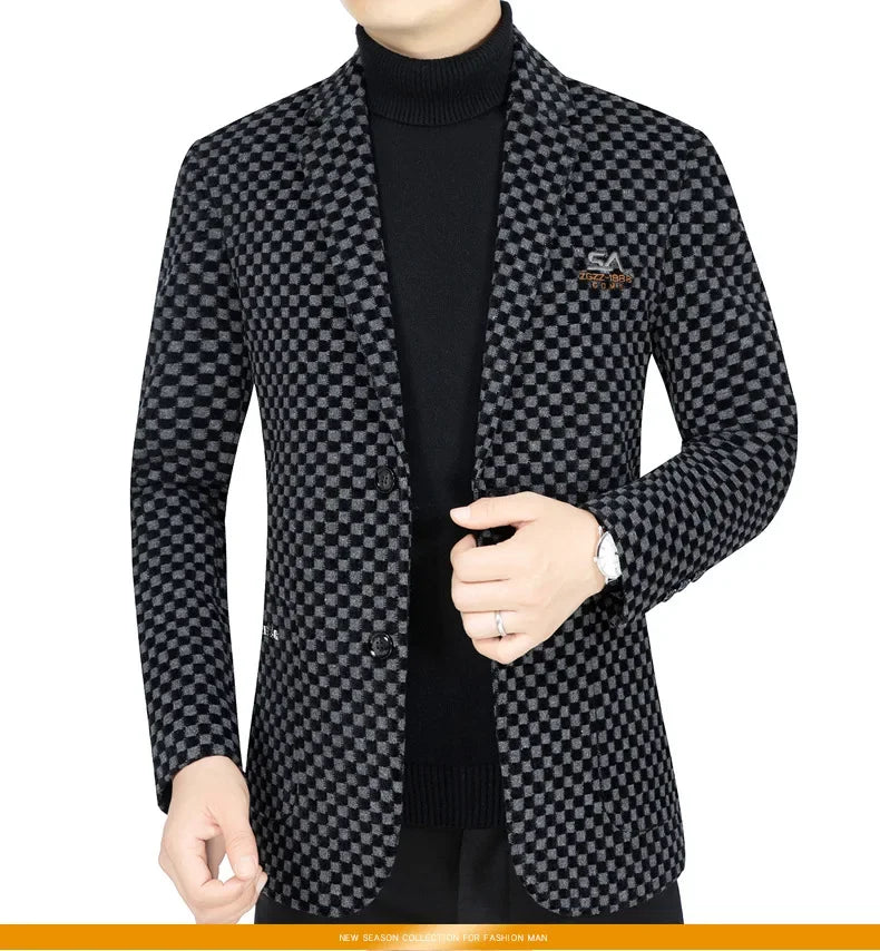Men Fleece Checkered Suits