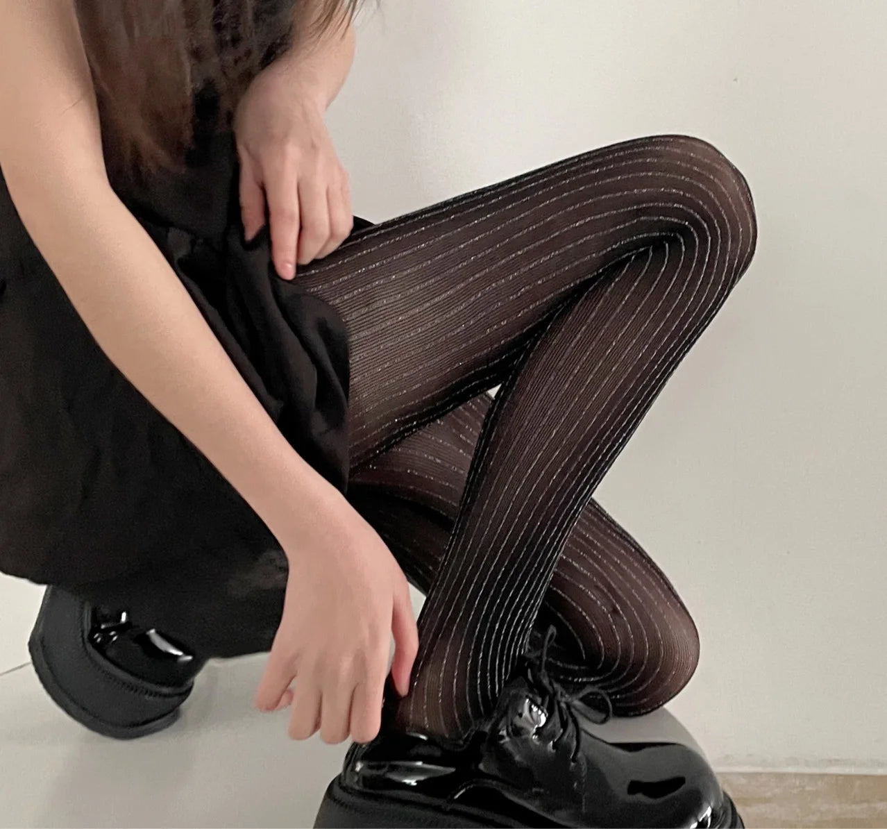 Silver Striped Fishnet Tights