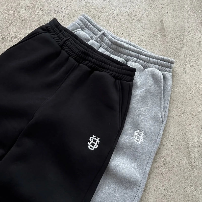 Embroidered Wide-Leg Joggers