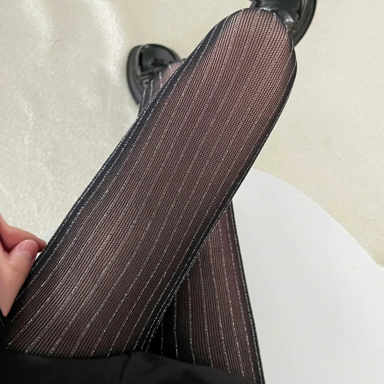 Silver Striped Fishnet Tights
