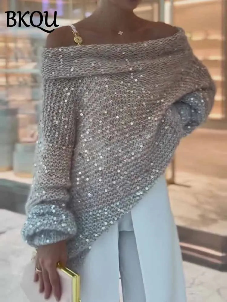 Sequin Off Shoulder Sweater