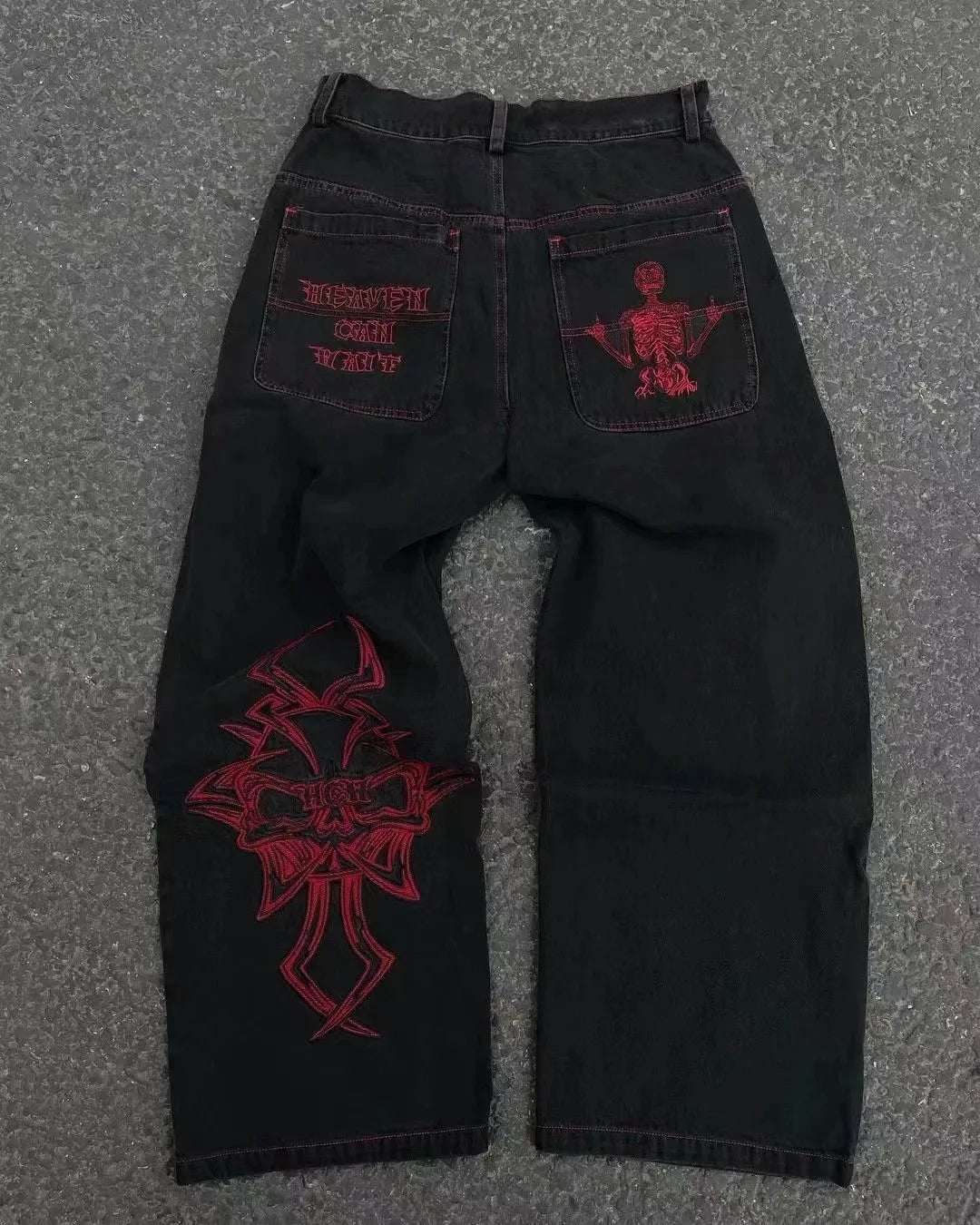 Embroidered Wide-Leg Street Pants
