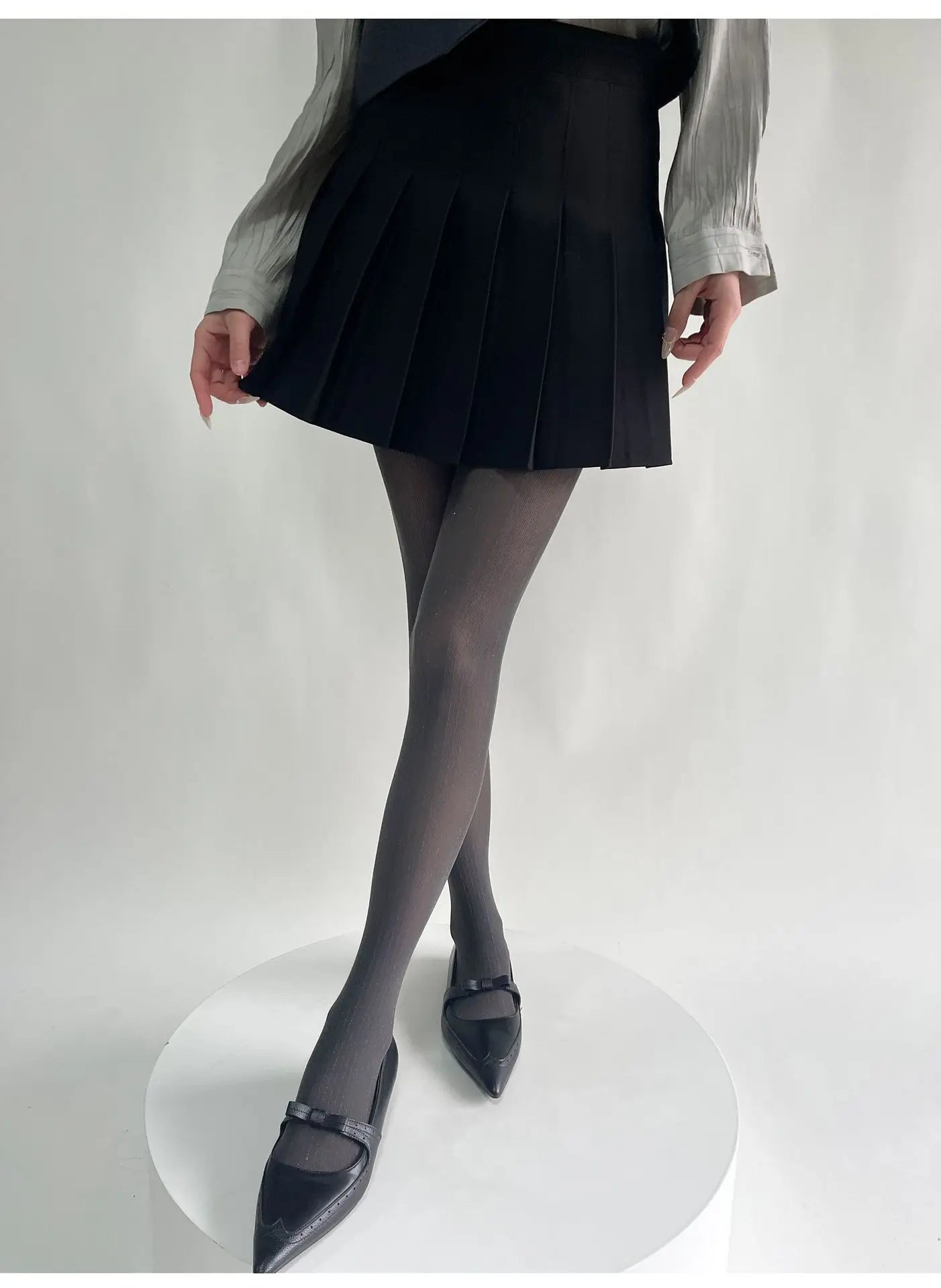 Silver Striped Fishnet Tights