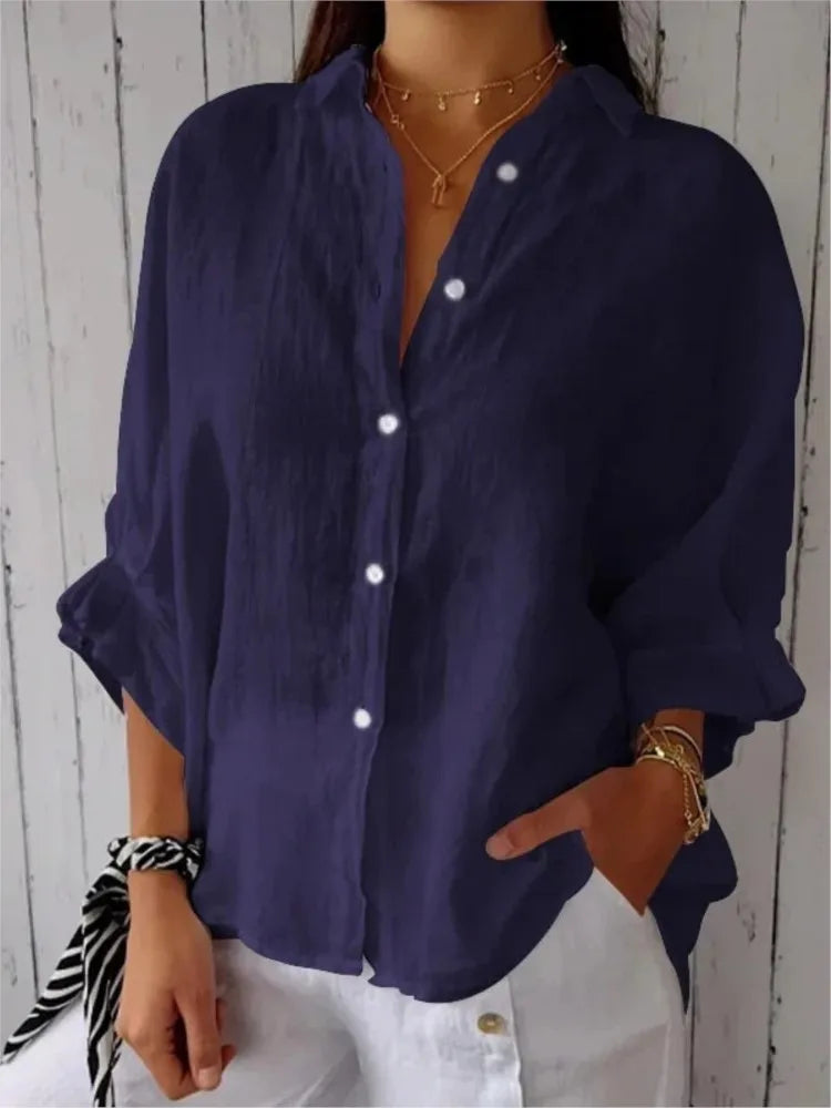 Elegant Cotton Linen Bow-Back Shirt