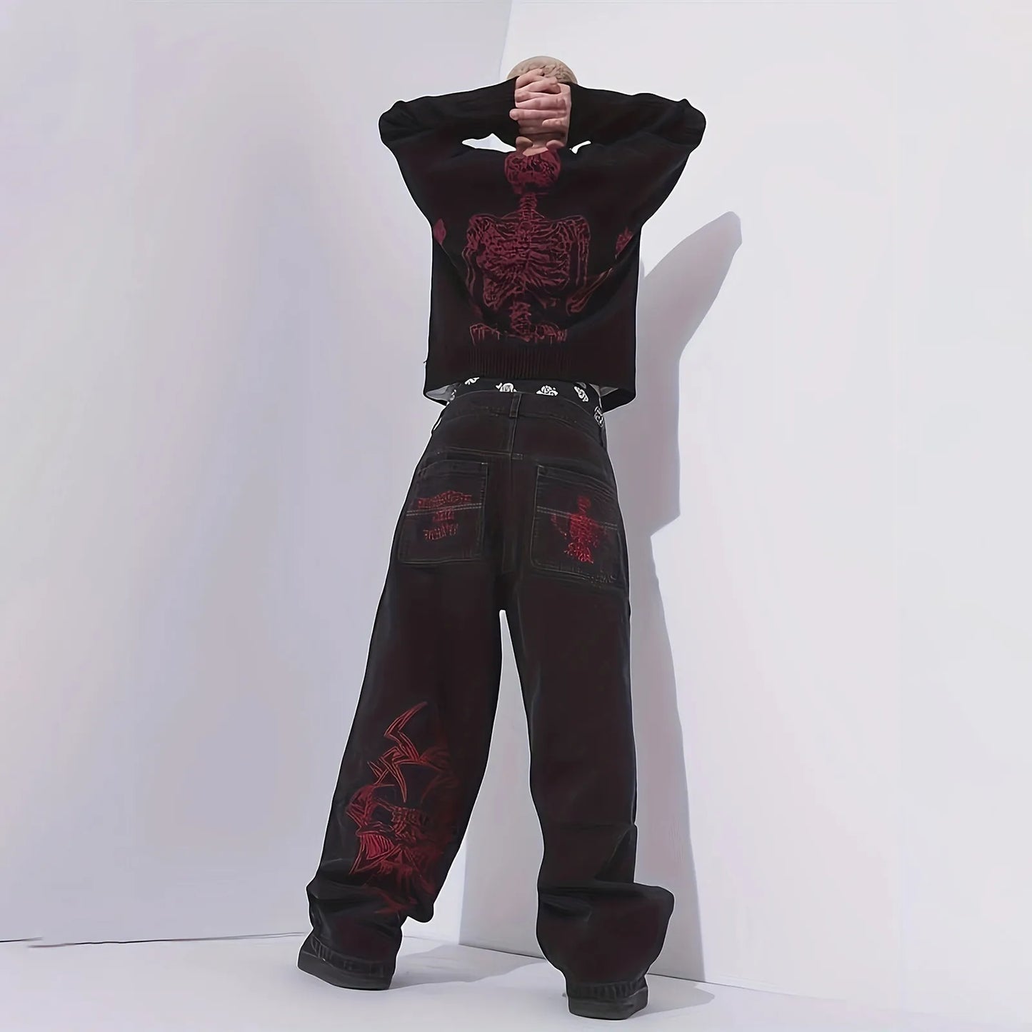 Embroidered Wide-Leg Street Pants