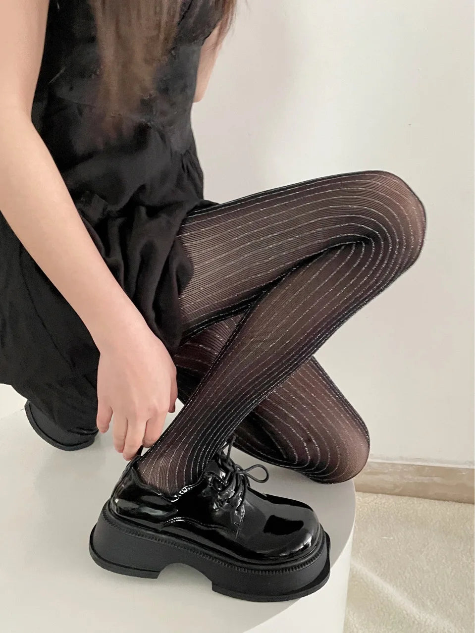 Silver Striped Fishnet Tights