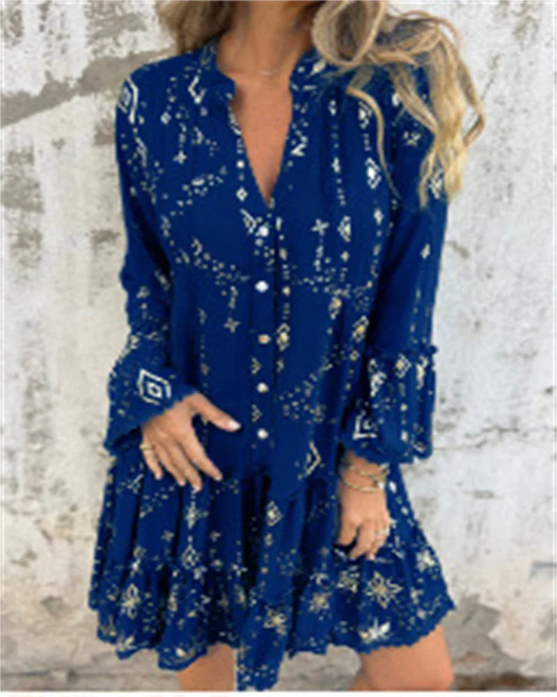 Golden Grace™ – Elegant Lace Sleeve Dress