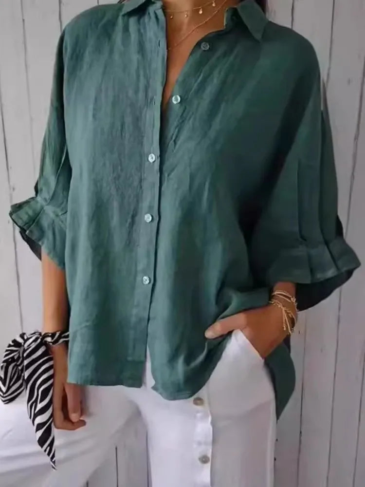 Elegant Cotton Linen Bow-Back Shirt