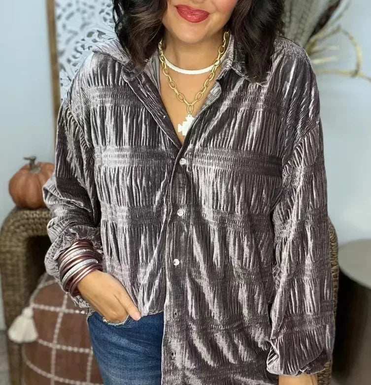 Velvet Button Down Top