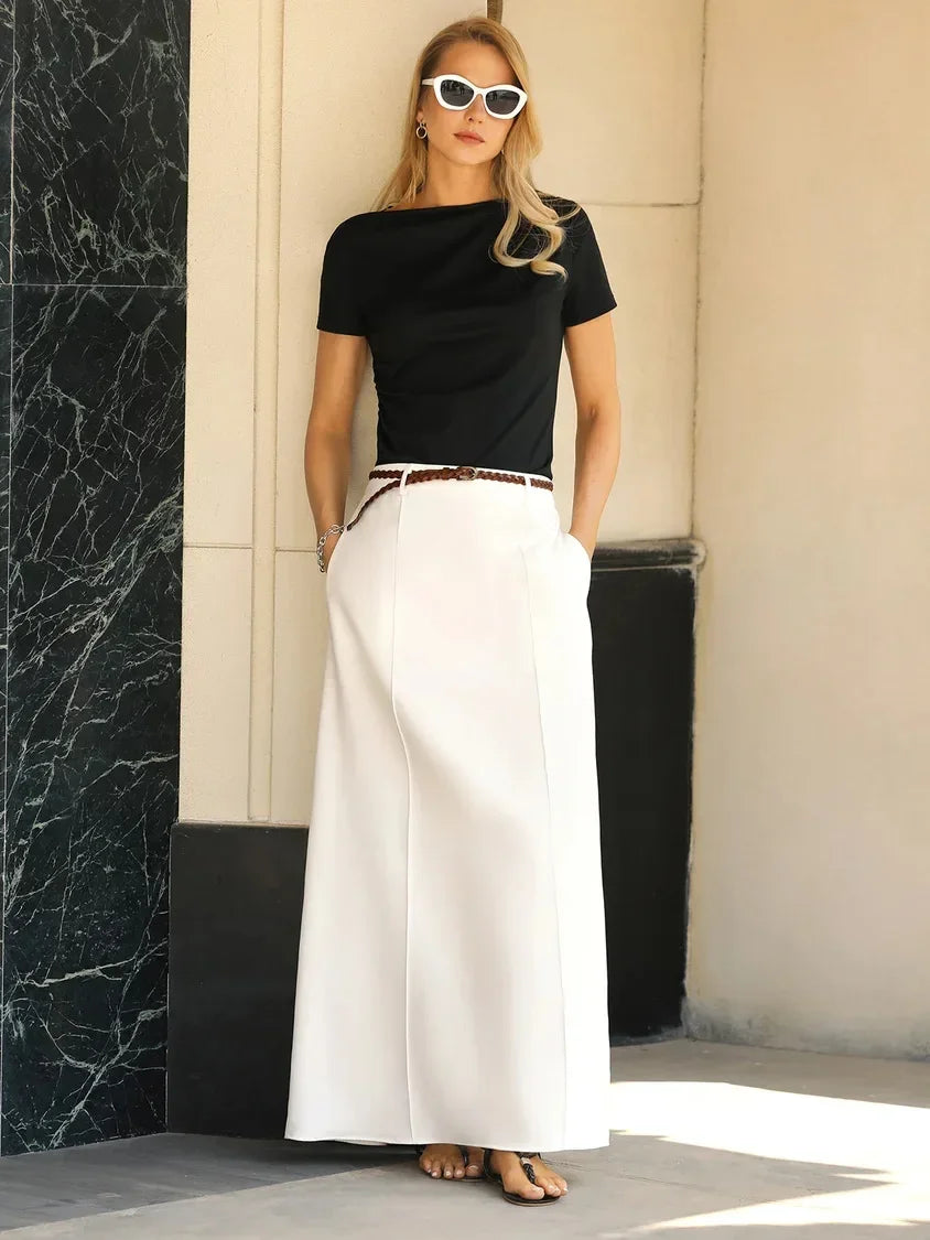 Drape High Waist A-Line Skirt
