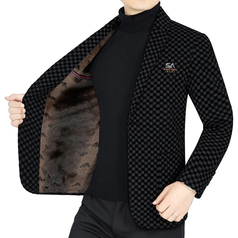 Men Fleece Checkered Suits