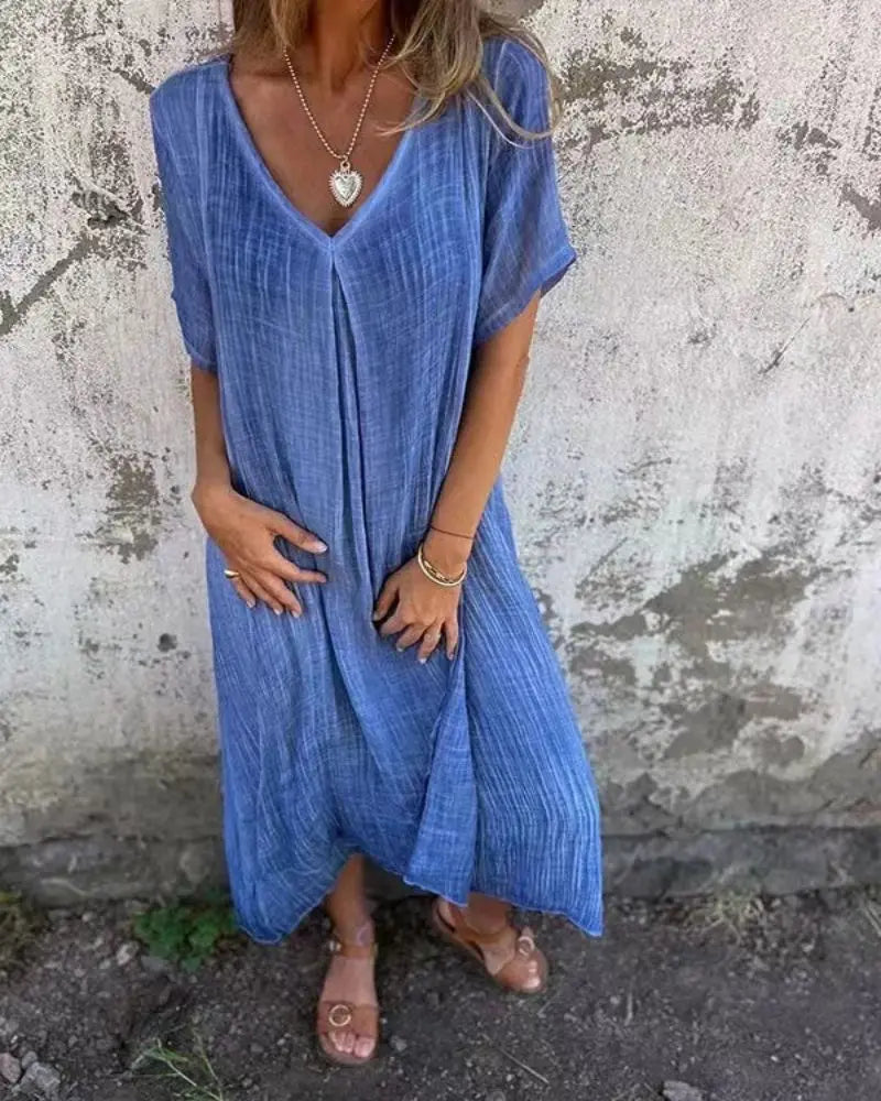 BreezeFlow™ V-Neck Cotton Linen Dress