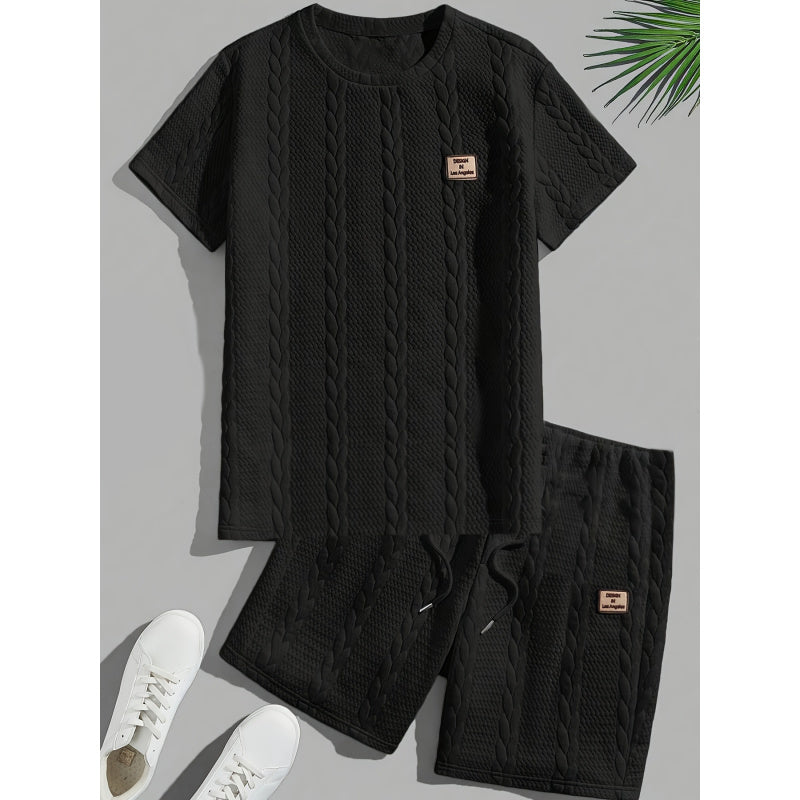 Men’s Solid Jacquard T-Shirt & Shorts Set