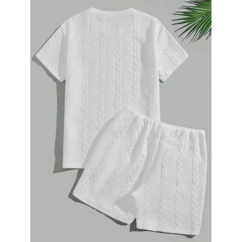 Men’s Solid Jacquard T-Shirt & Shorts Set
