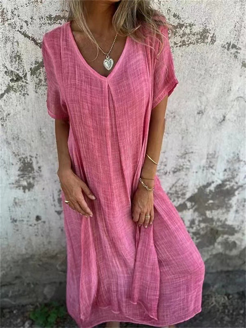 BreezeFlow™ V-Neck Cotton Linen Dress