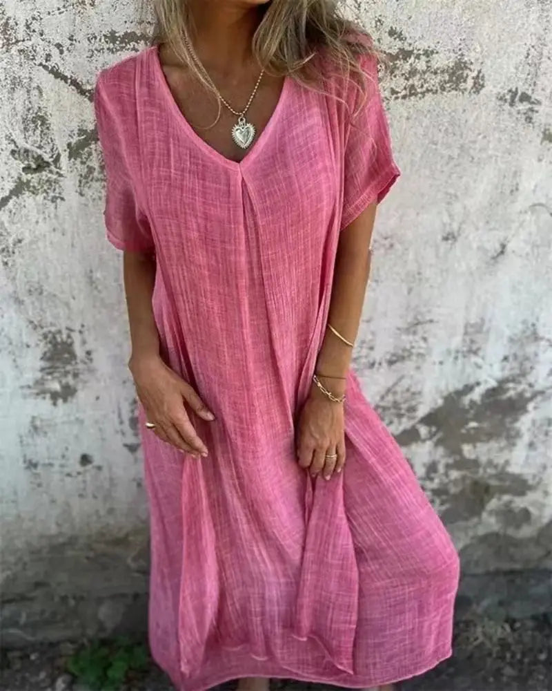 BreezeFlow™ V-Neck Cotton Linen Dress