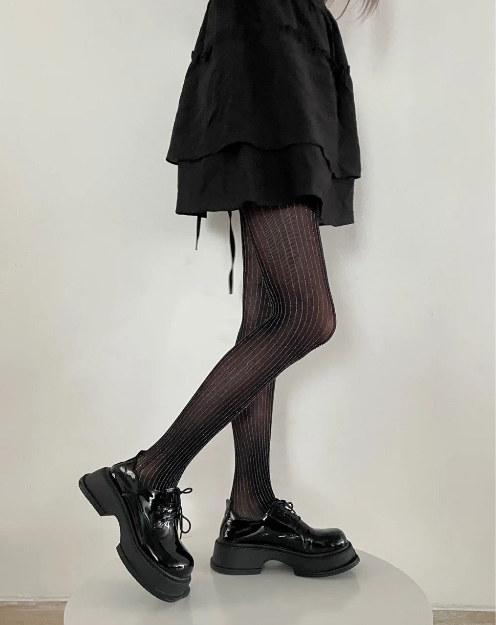Silver Striped Fishnet Tights