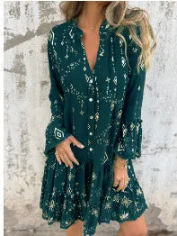 Golden Grace™ – Elegant Lace Sleeve Dress