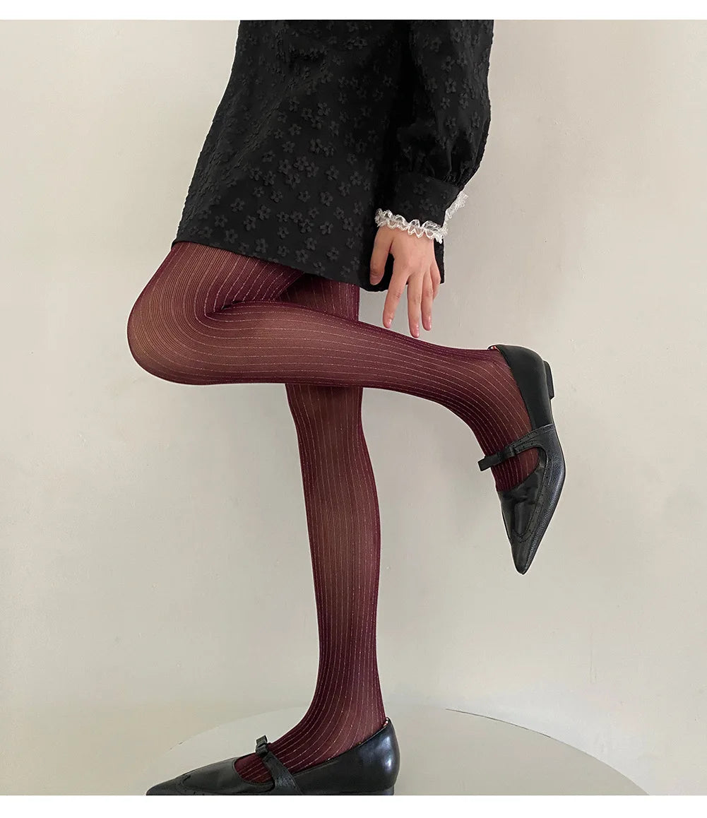 Silver Striped Fishnet Tights