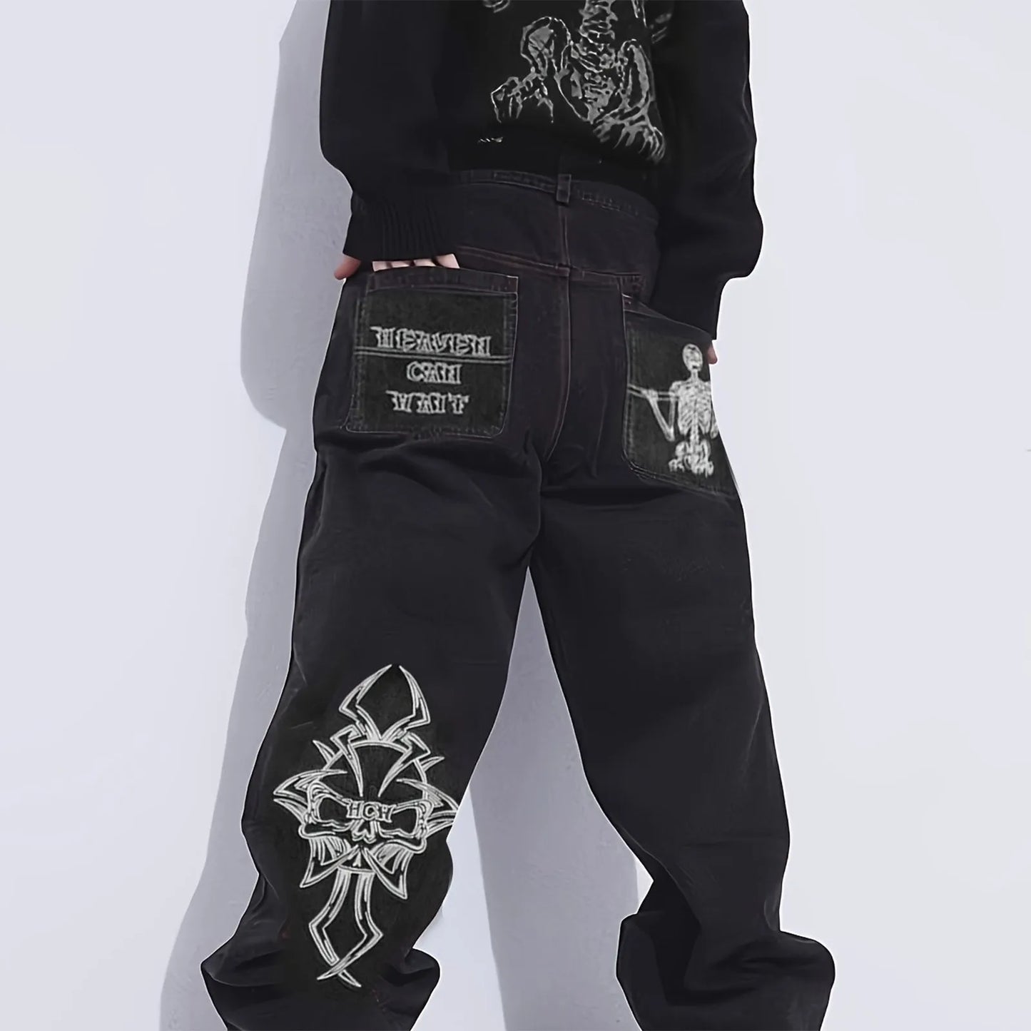 Embroidered Wide-Leg Street Pants