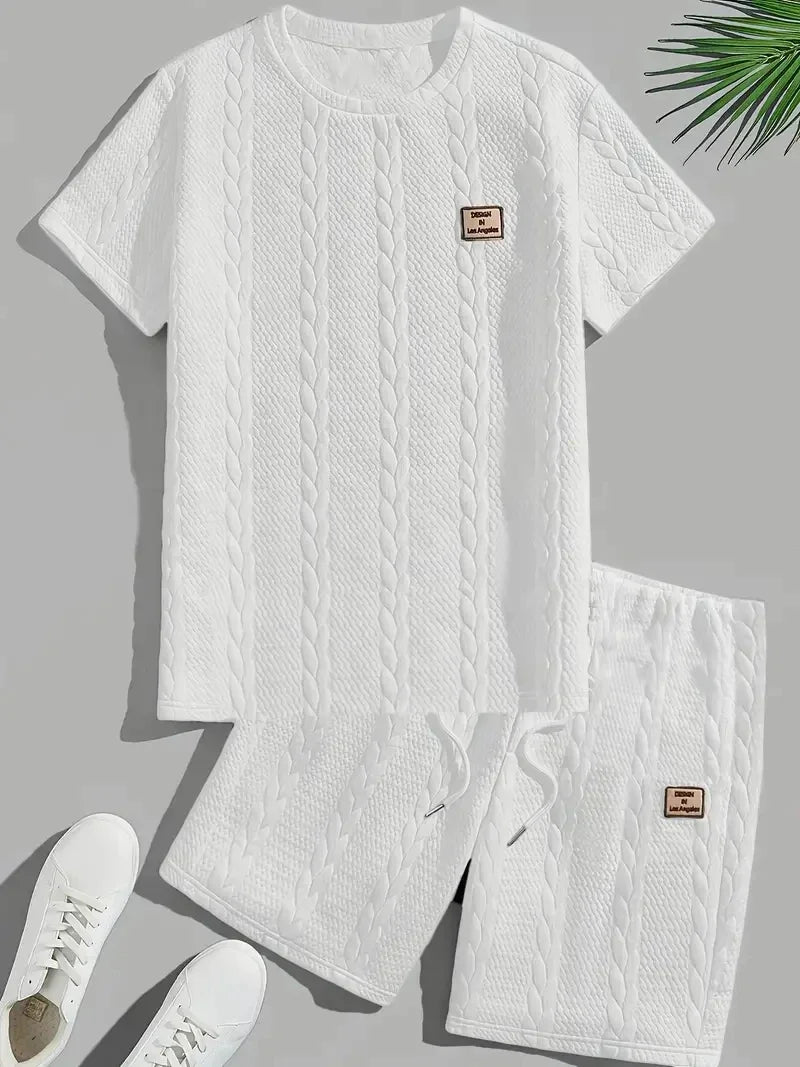 Men’s Solid Jacquard T-Shirt & Shorts Set