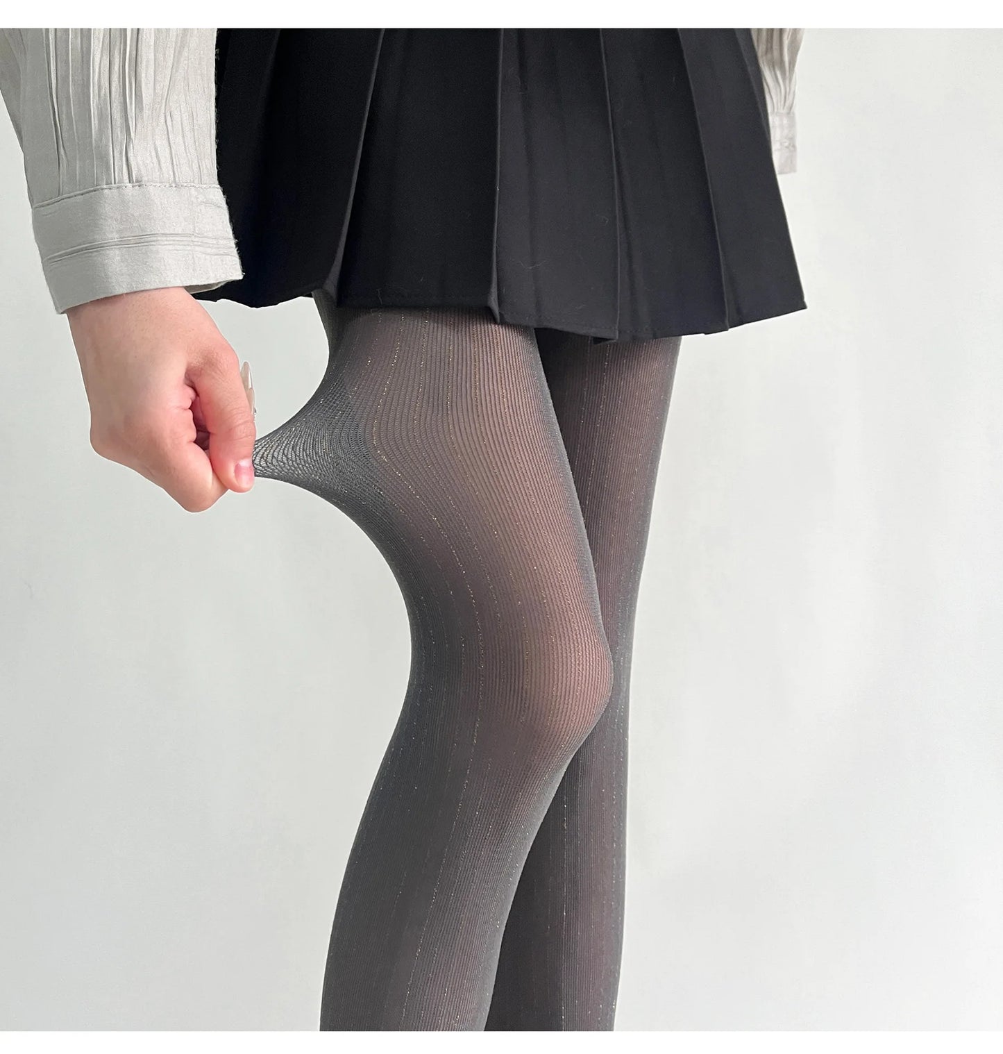 Silver Striped Fishnet Tights