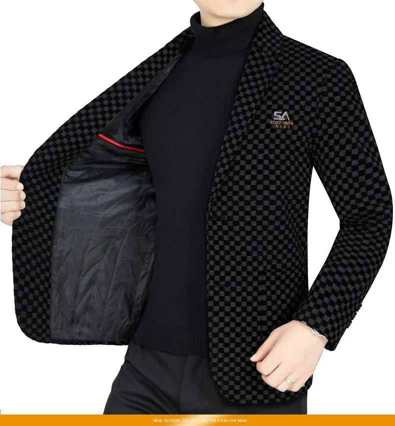 Men Fleece Checkered Suits