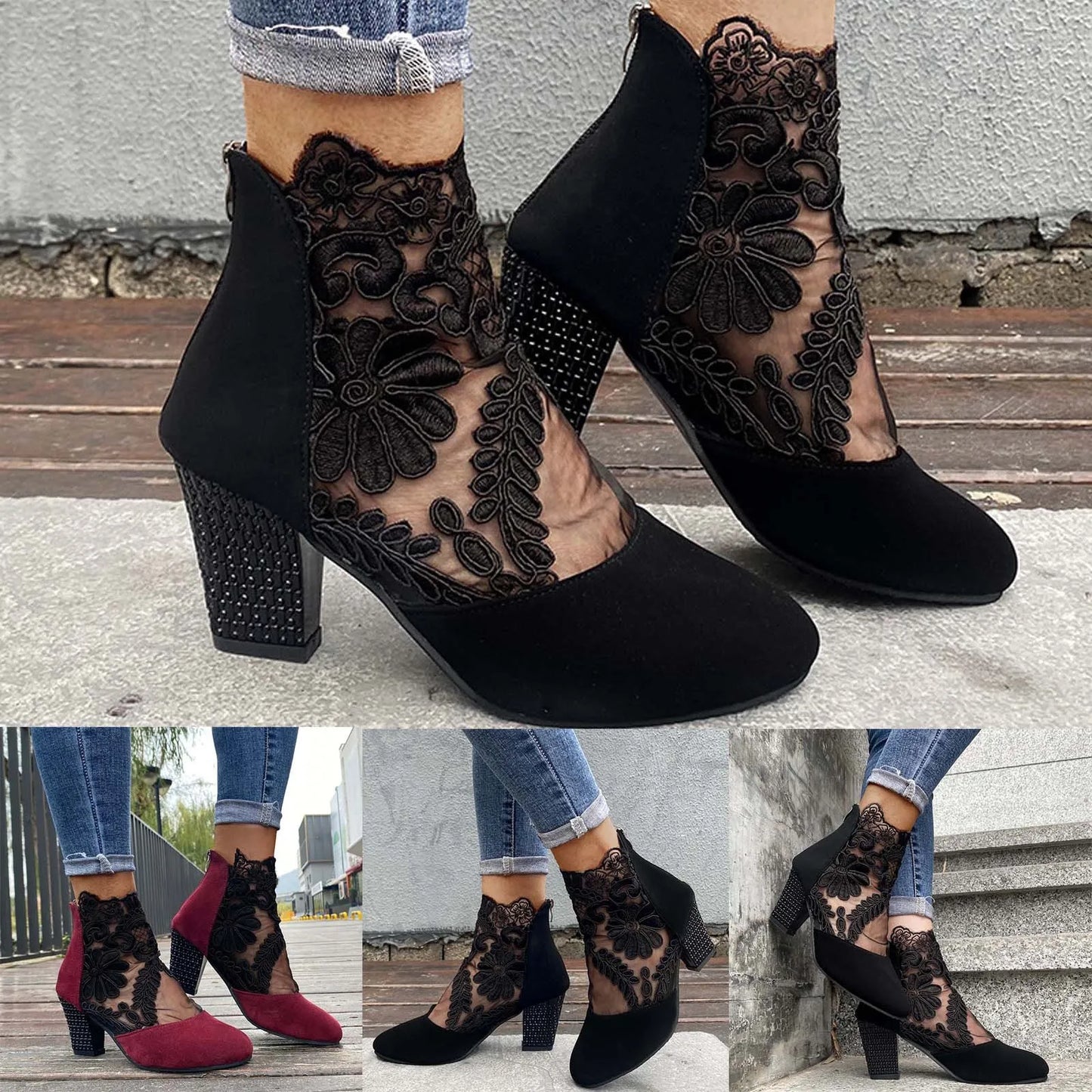 Elegant Embroidered Chunky Heel Sandals
