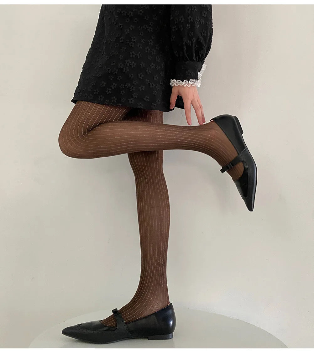 Silver Striped Fishnet Tights
