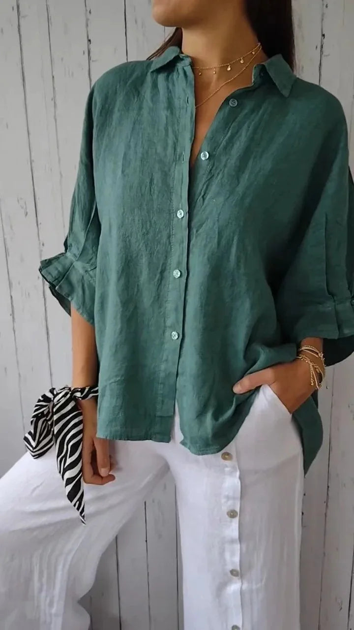 Elegant Cotton Linen Bow-Back Shirt