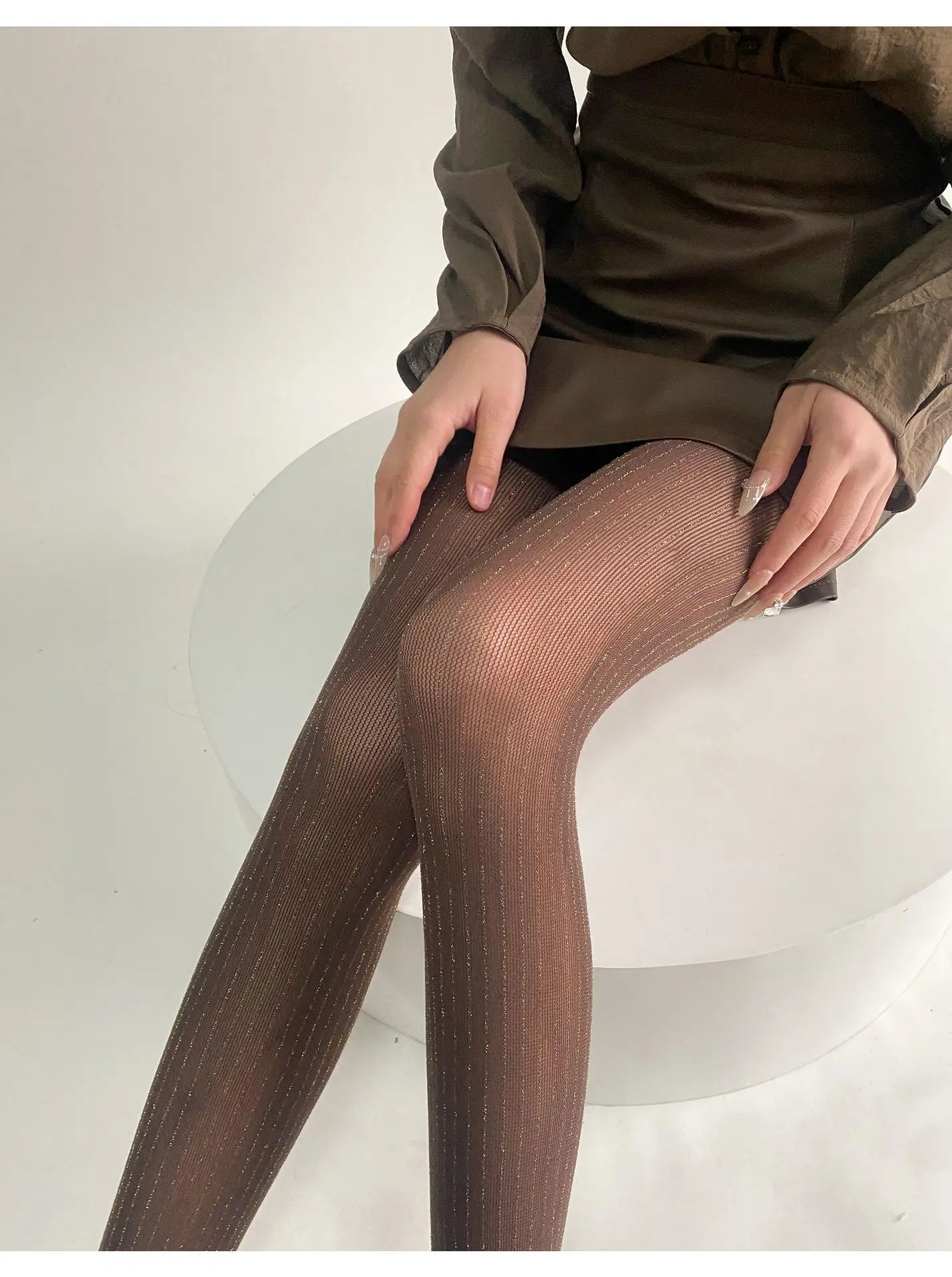 Silver Striped Fishnet Tights