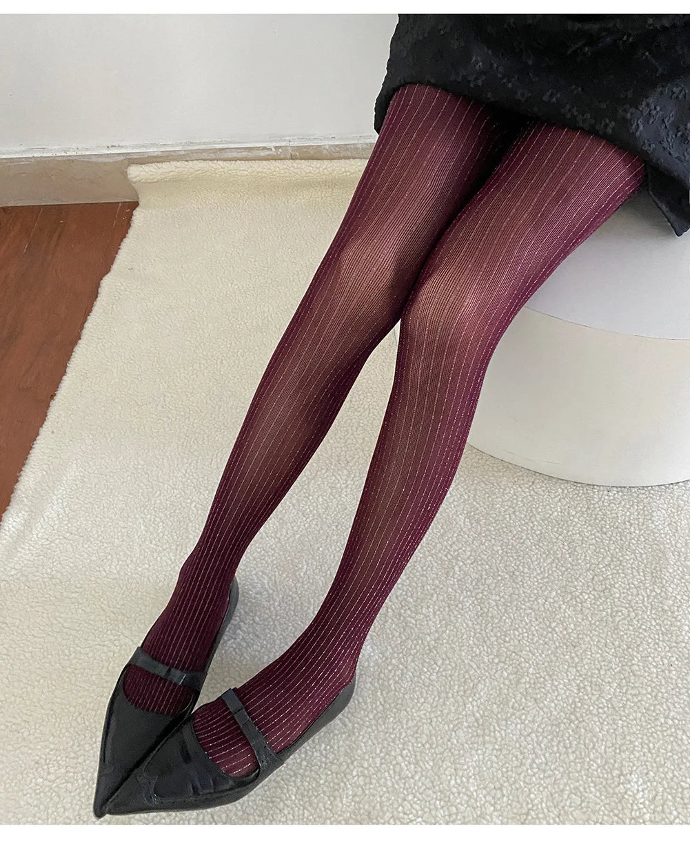 Silver Striped Fishnet Tights