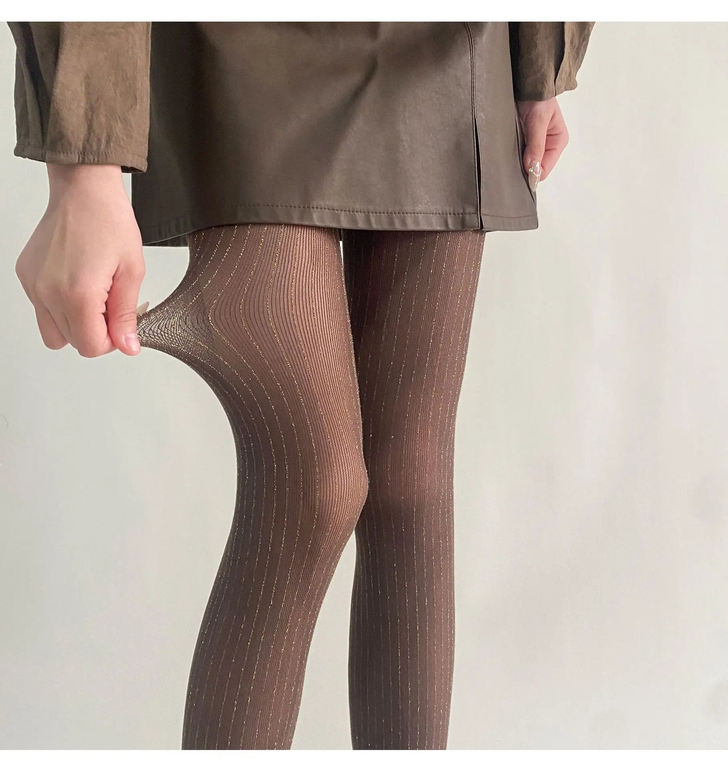 Silver Striped Fishnet Tights