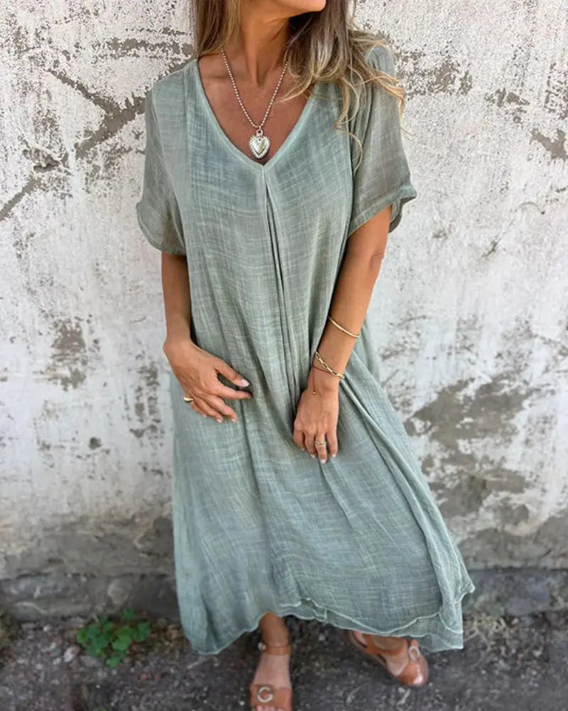 BreezeFlow™ V-Neck Cotton Linen Dress