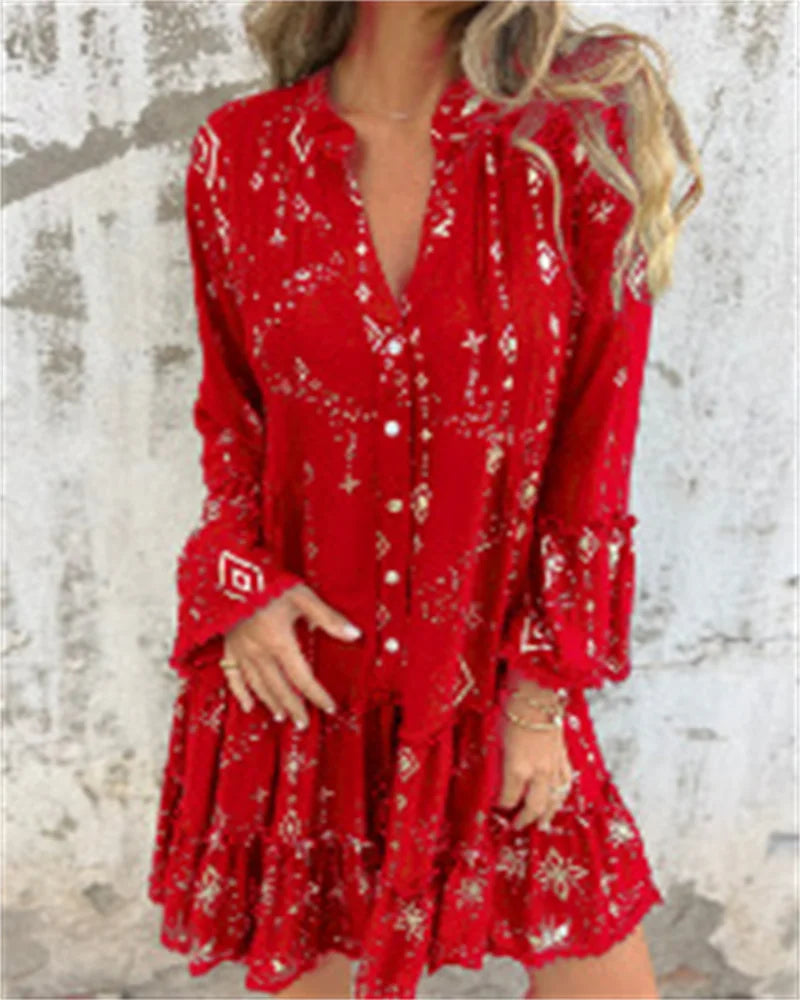 Golden Grace™ – Elegant Lace Sleeve Dress