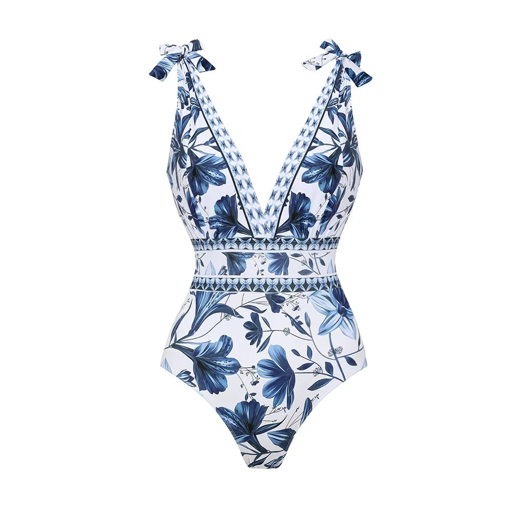 Aurelia™ V-Neck Printed Swimsuit & Skirt Set