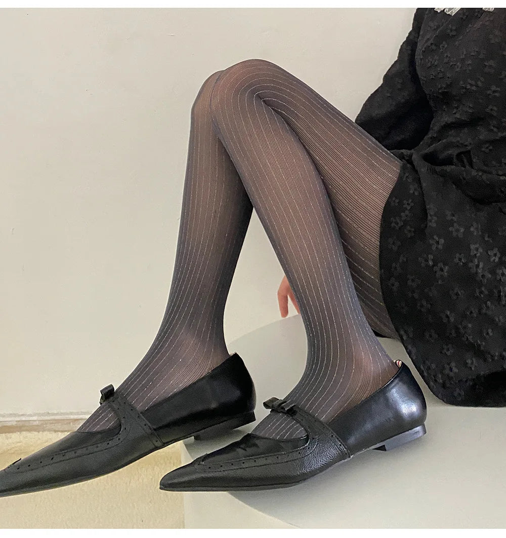 Silver Striped Fishnet Tights