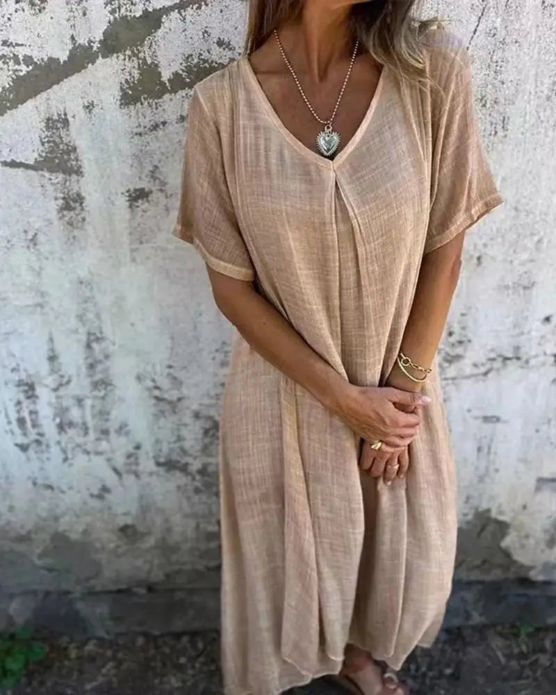BreezeFlow™ V-Neck Cotton Linen Dress