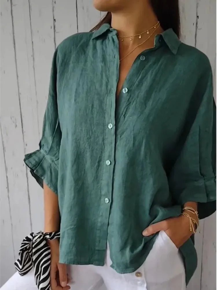 Elegant Cotton Linen Bow-Back Shirt