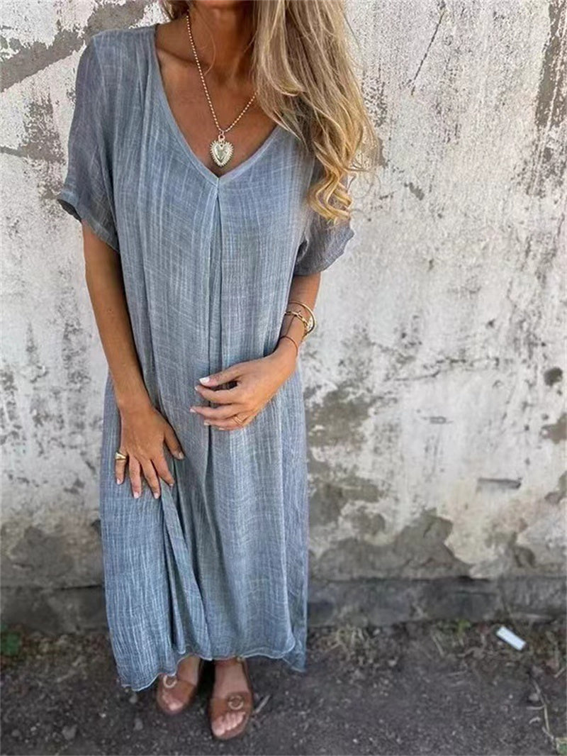 BreezeFlow™ V-Neck Cotton Linen Dress