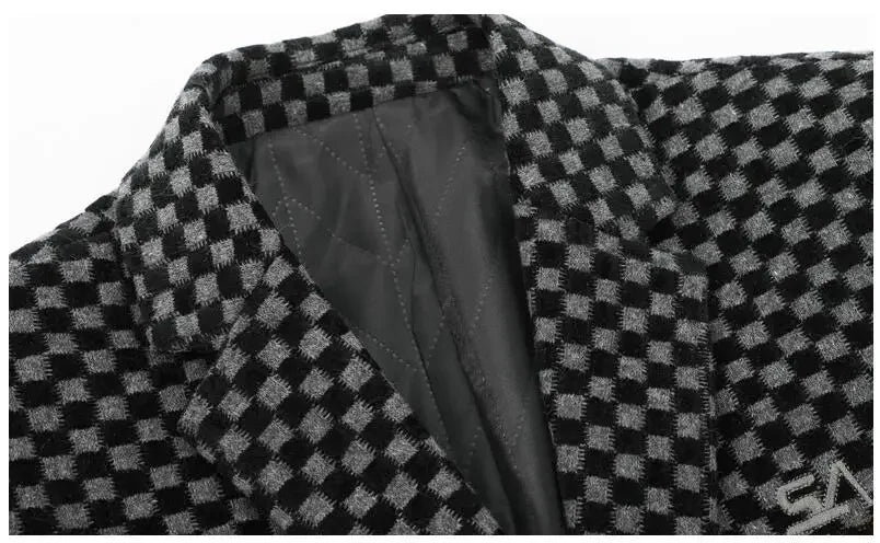 Men Fleece Checkered Suits
