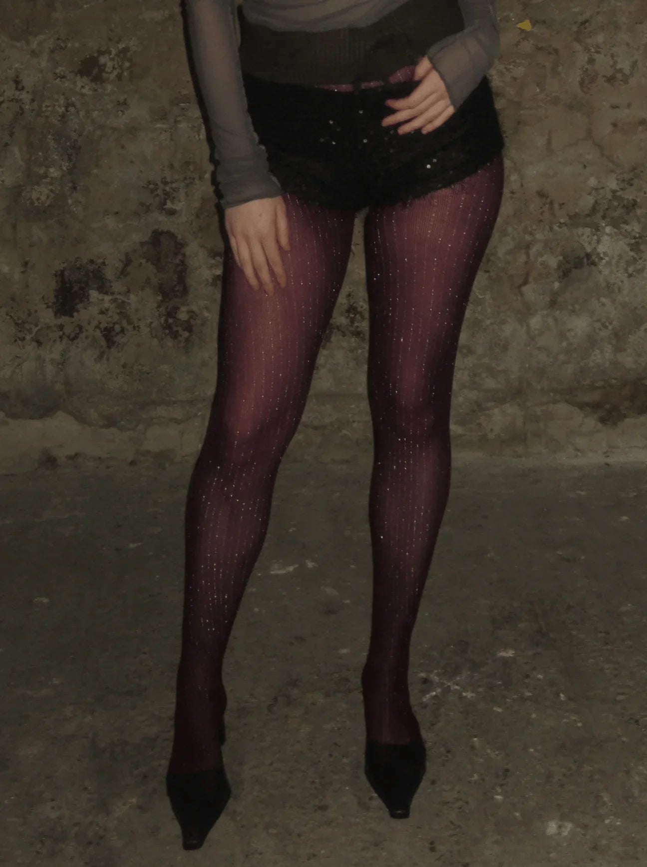 Silver Striped Fishnet Tights