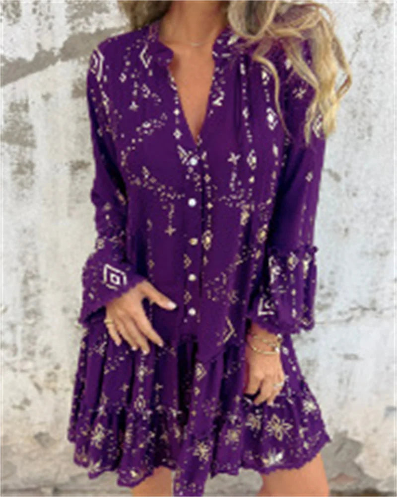Golden Grace™ – Elegant Lace Sleeve Dress