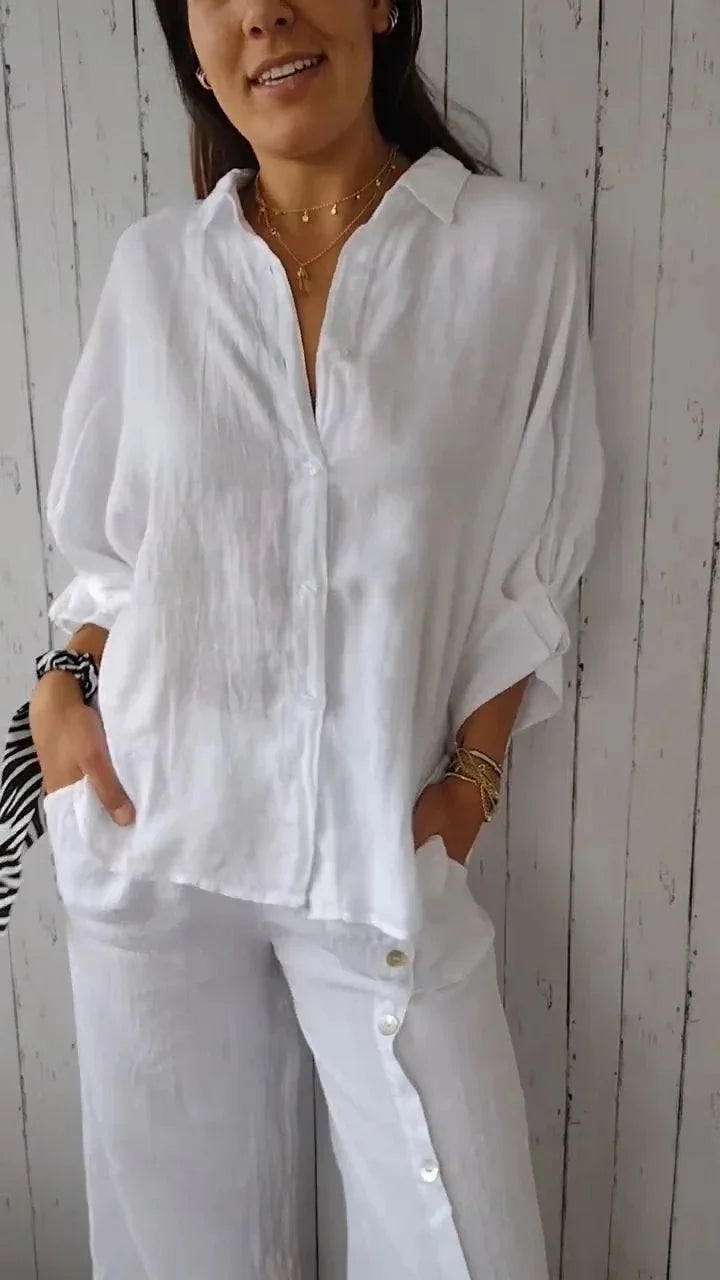 Elegant Cotton Linen Bow-Back Shirt