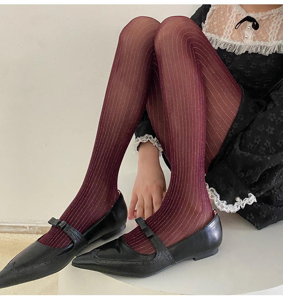 Silver Striped Fishnet Tights