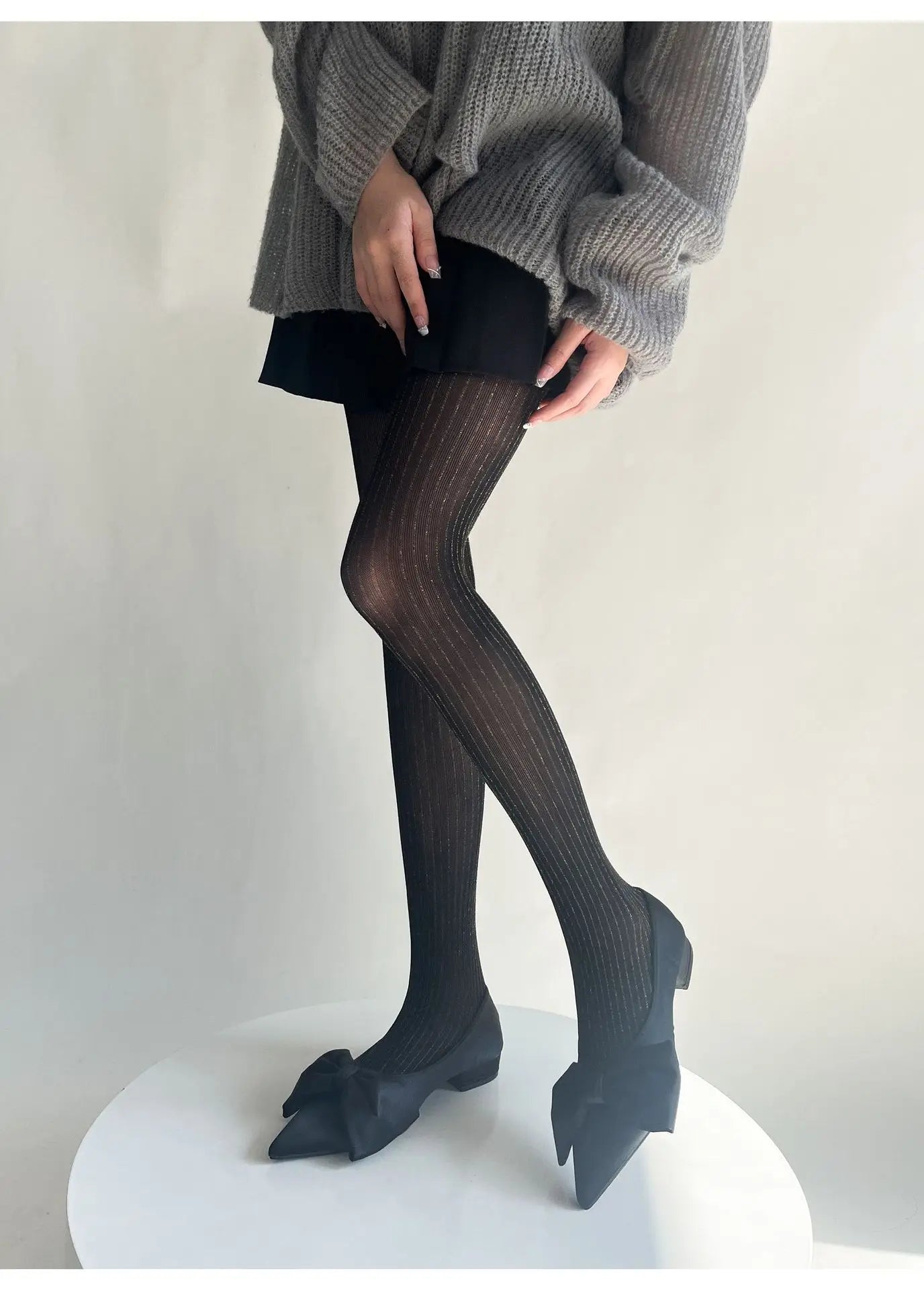 Silver Striped Fishnet Tights